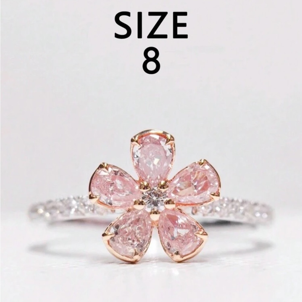 New Elegant Pink Flower Ring Sterling silver S925